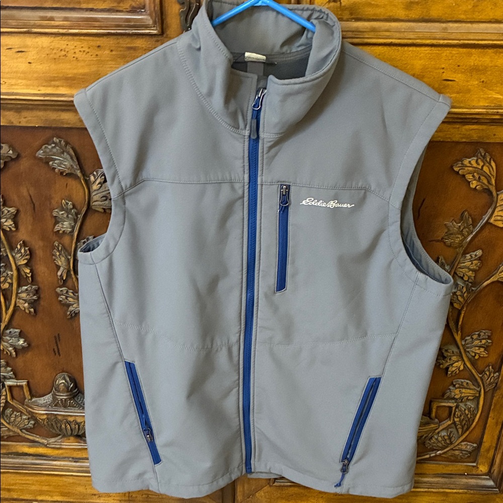 Eddie Bauer Gray Vest with Blue Details Fleece Lined Size Large